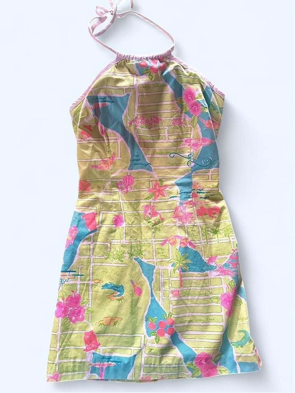 💚 RARE early 2000s Lilly Pulitzer Palm Beach Florida Map mini halter dress